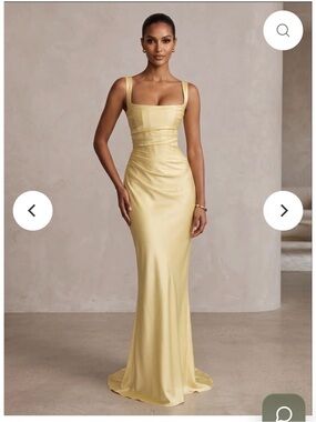 Satin Square-Neck Maxi Dress in Pale Yellow